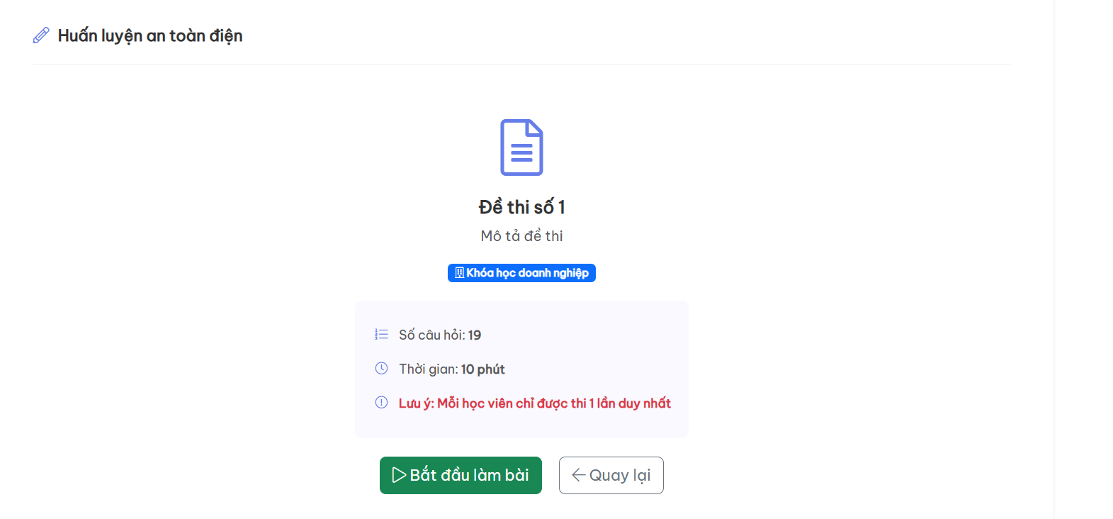 Bắt đầu làm bài thi