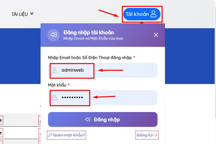 Chọn vào tài khoản để đăng nhập