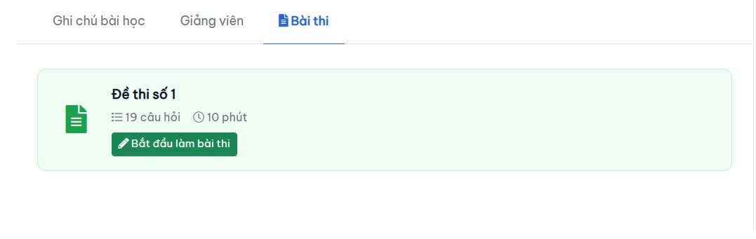 Chọn bắt đầu làm bài thi để vào thi