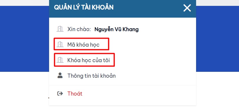 Chọn menu thành viên (trên mobile)