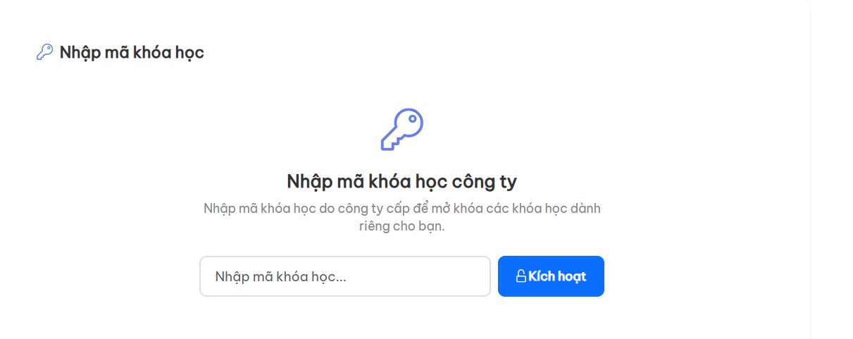 Nhập mã khóa học rồi bấm kích hoạt